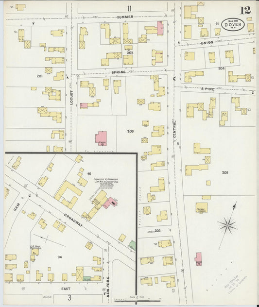 Sanborn Fire Insurance Map from Dover, Strafford County, New Hampshire (1898), Sheet #0012 - Historic Sanborn Fire Insurance Map Print, vintage old map wall art, antique decor, genealogy gift, New Hampshire New Hampshire map