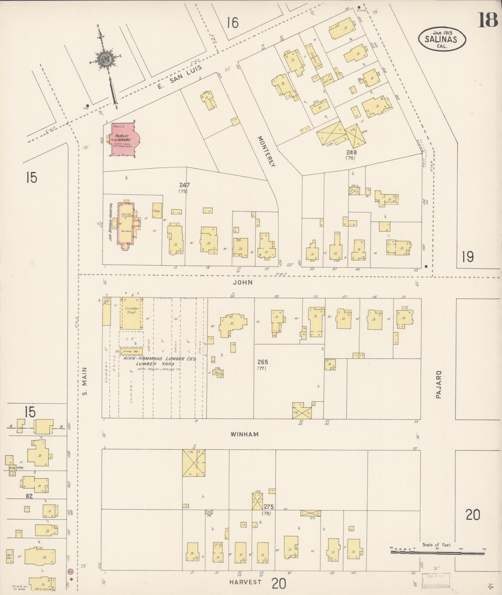 Sanborn Fire Insurance Map from Salinas, Monterey County, California (1913), Sheet #0018 - Complete Map Set gallery image, historic Sanborn map, vintage wall art, California California