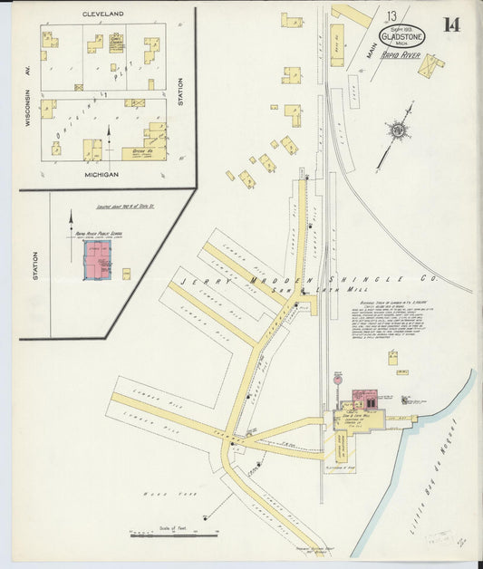 Sanborn Fire Insurance Map from Gladstone, Delta County, Michigan (1913), Sheet #0014 - Historic Sanborn Fire Insurance Map Print, vintage old map wall art, antique decor, genealogy gift, Michigan Michigan map