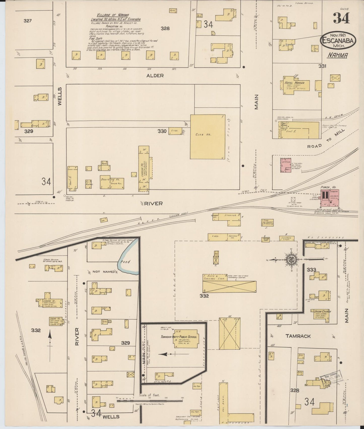 Sanborn Fire Insurance Map from Escanaba, Delta County, Michigan (1921), Sheet #0034 - Historic Sanborn Fire Insurance Map Print, vintage old map wall art, antique decor, genealogy gift, Michigan Michigan map