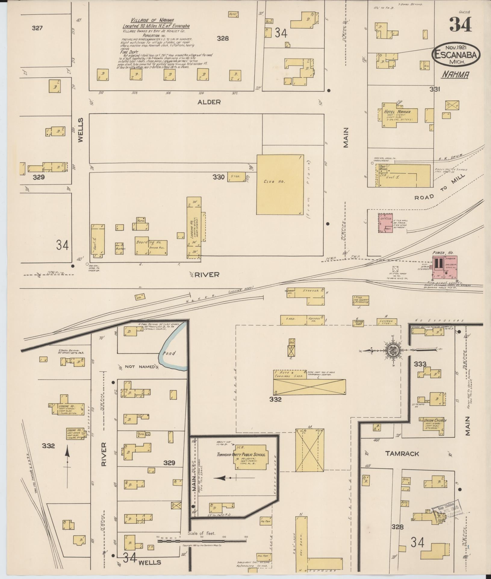 Sanborn Fire Insurance Map from Escanaba, Delta County, Michigan (1921), Sheet #0034 - Historic Sanborn Fire Insurance Map Print, vintage old map wall art, antique decor, genealogy gift, Michigan Michigan map