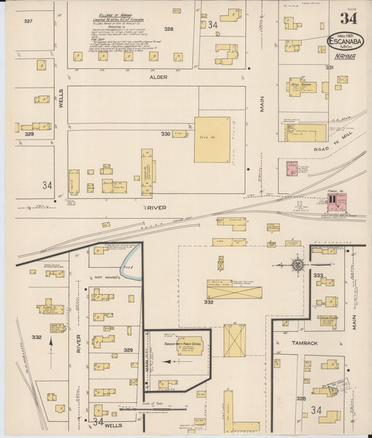 Sanborn Fire Insurance Map from Escanaba, Delta County, Michigan (1921), Sheet #0034 - Historic Sanborn Fire Insurance Map Print, vintage old map wall art, antique decor, genealogy gift, Michigan Michigan map