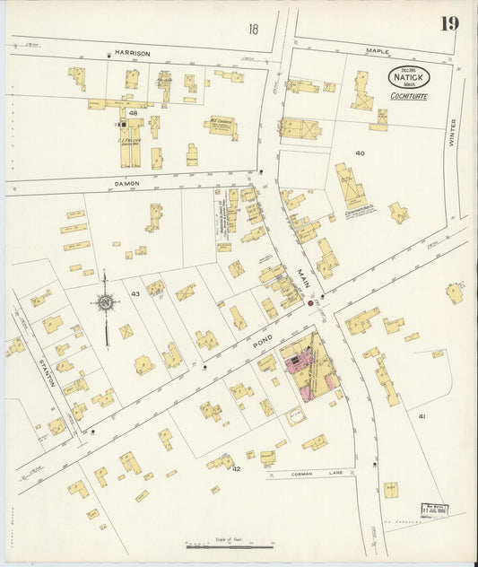 Sanborn Fire Insurance Map from Natick, Middlesex County, Massachusetts (1915), Sheet #0019 - Historic Sanborn Fire Insurance Map Print, vintage old map wall art, antique decor, genealogy gift, Massachusetts Massachusetts map