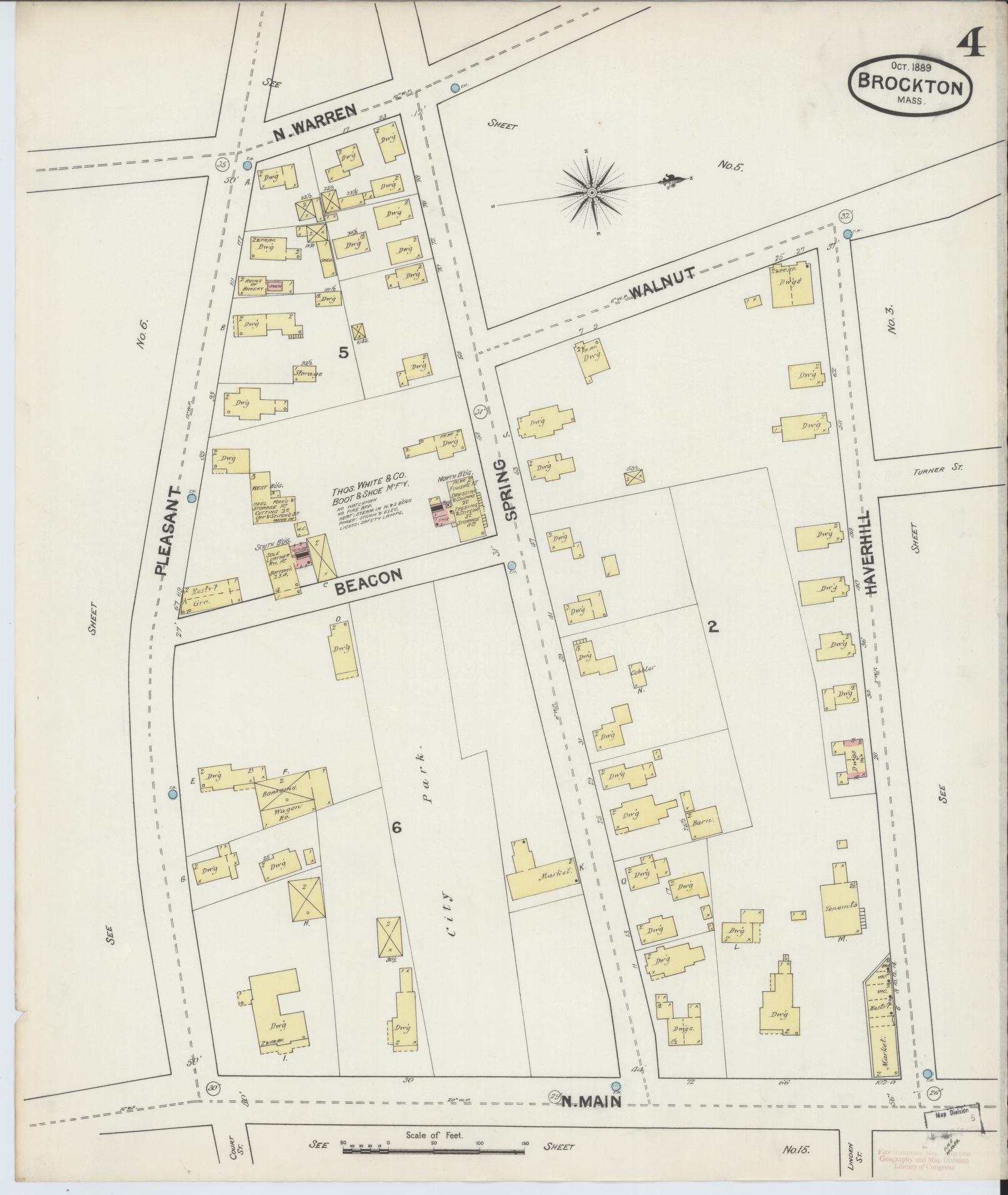 Sanborn Fire Insurance Map from Brockton, Plymouth County, Massachusetts (1889), Sheet #0004 - Historic Sanborn Fire Insurance Map Print, vintage old map wall art, antique decor, genealogy gift, Massachusetts Massachusetts map