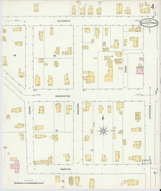 Sanborn Fire Insurance Map from Ellicottville, Cattaraugus County, New York (1909), Sheet #0004 - Historic Sanborn Fire Insurance Map Print, vintage old map wall art, antique decor, genealogy gift, New York New York map