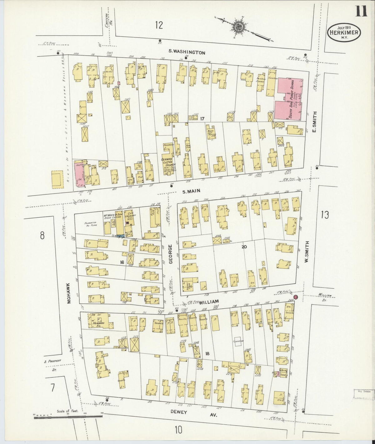 Sanborn Fire Insurance Map from Herkimer, Herkimer County, New York (1911), Sheet #0011 - Historic Sanborn Fire Insurance Map Print, vintage old map wall art, antique decor, genealogy gift, New York New York map
