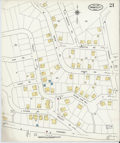 Sanborn Fire Insurance Map from Swampscott, Essex County, Massachusetts (1920), Sheet #0021 - Historic Sanborn Fire Insurance Map Print, vintage old map wall art, antique decor, genealogy gift, Massachusetts Massachusetts map