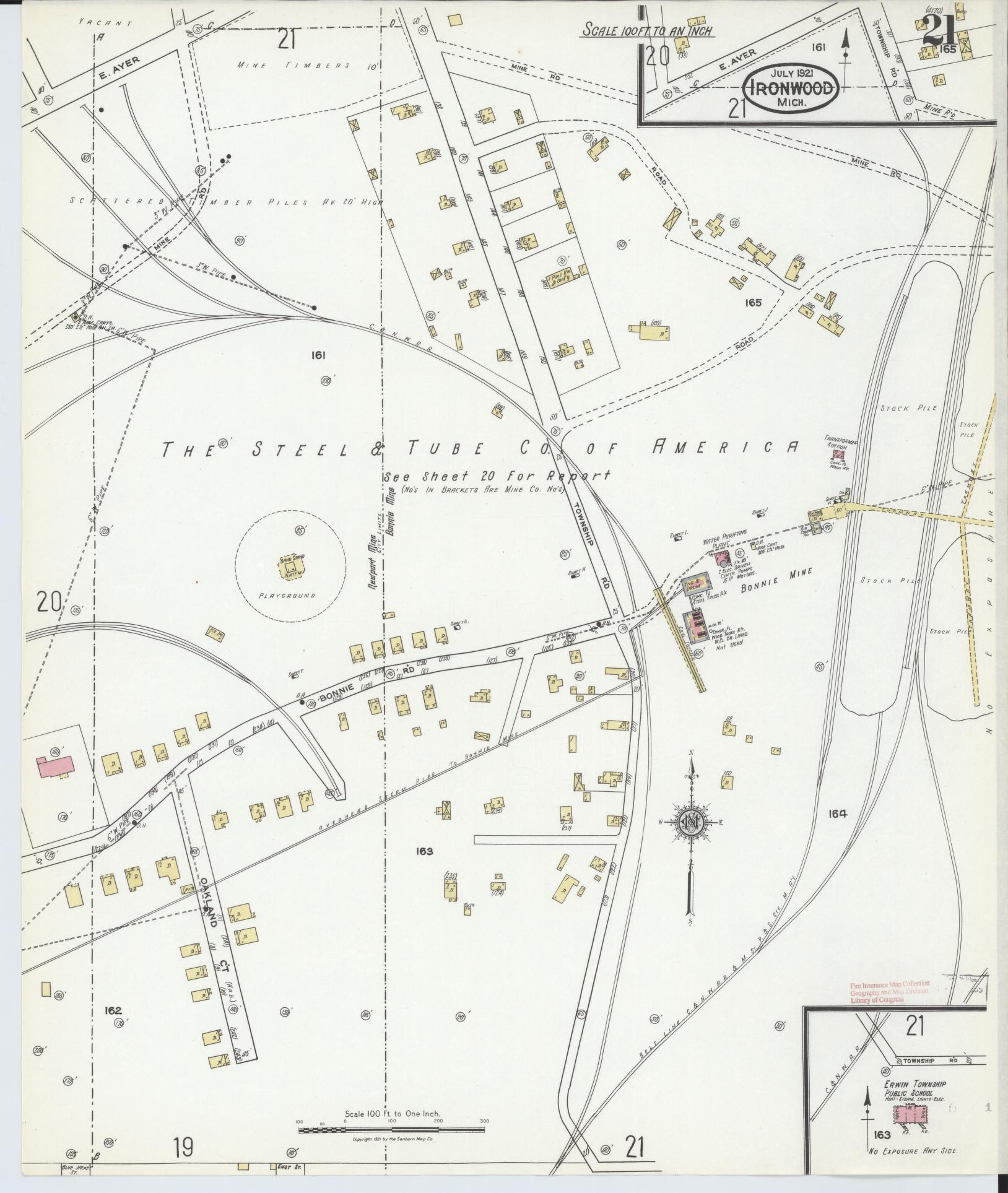 Sanborn Fire Insurance Map from Ironwood, Gogebic County, Michigan (1921), Sheet #0021 - Complete Map Set gallery image, historic Sanborn map, vintage wall art, Michigan Michigan