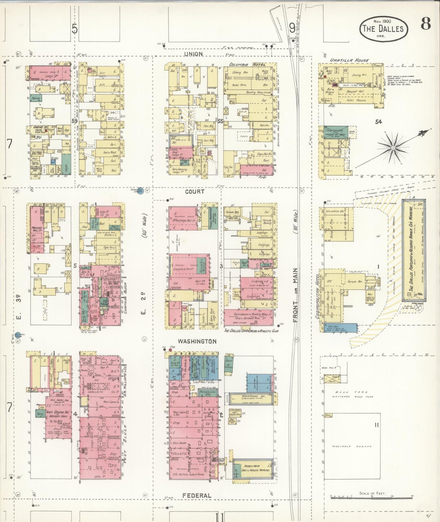 Sanborn Fire Insurance Map from The Dalles, Wasco County, Oregon (1900), Sheet #0008 - Complete Map Set gallery image, historic Sanborn map, vintage wall art, Oregon Oregon