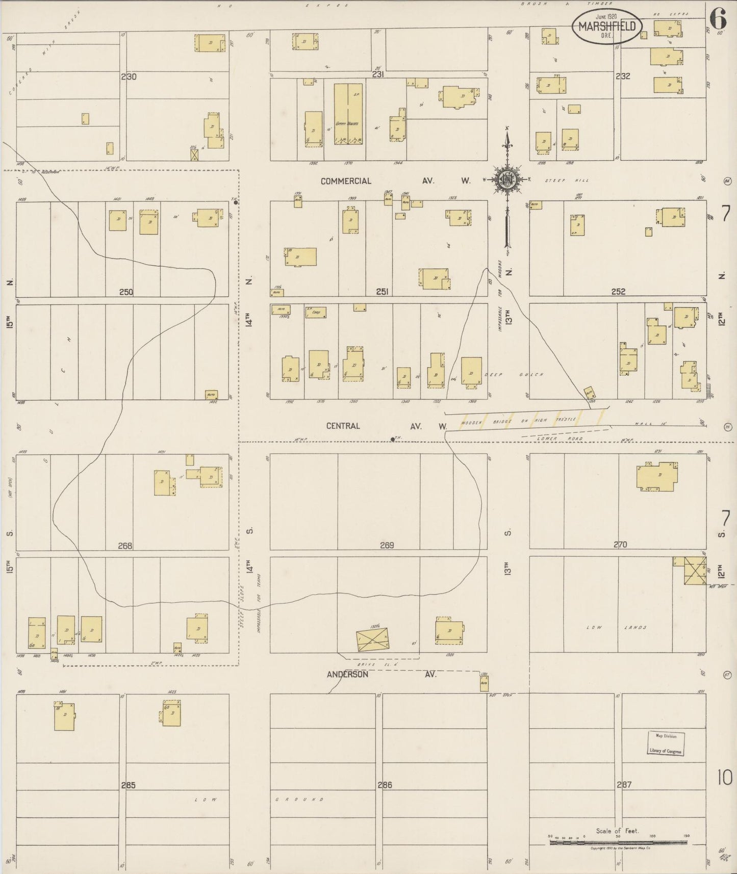 Sanborn Fire Insurance Map from Marshfield, Coos County, Oregon (1920), Sheet #0006 - Complete Map Set gallery image, historic Sanborn map, vintage wall art, Oregon Oregon