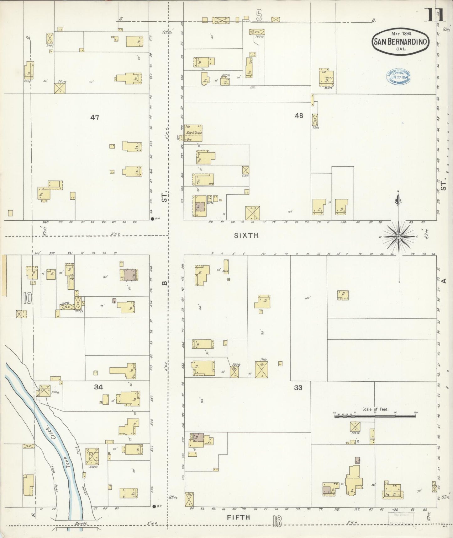 Sanborn Fire Insurance Map from San Bernardino, San Bernardino County, California (1894), Sheet #0011 - Complete Map Set gallery image, historic Sanborn map, vintage wall art, California California