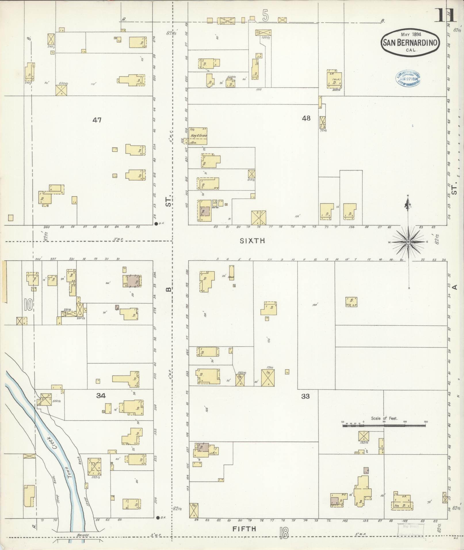 Sanborn Fire Insurance Map from San Bernardino, San Bernardino County, California (1894), Sheet #0011 - Complete Map Set gallery image, historic Sanborn map, vintage wall art, California California