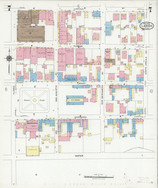 Sanborn Fire Insurance Map from Laredo, Webb County, Texas (1925), Sheet #0007 - Historic Sanborn Fire Insurance Map Print, vintage old map wall art, antique decor, genealogy gift, Texas Texas map