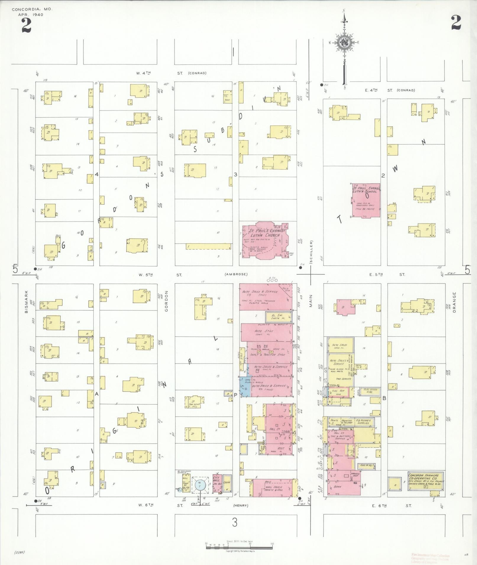Sanborn Fire Insurance Map from Concordia, Lafayette County, Missouri (1940), Sheet #0002 - Complete Map Set gallery image, historic Sanborn map, vintage wall art, Missouri Missouri