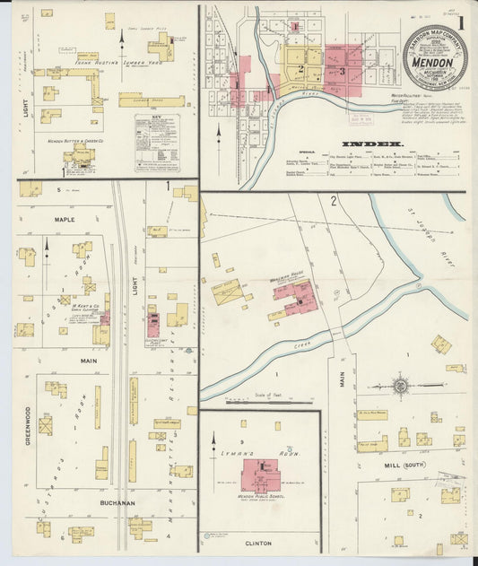 Sanborn Fire Insurance Map from Mendon, Saint Joseph County, Michigan (1911), Sheet #0001 - Complete Map Set gallery image, historic Sanborn map, vintage wall art, Michigan Michigan