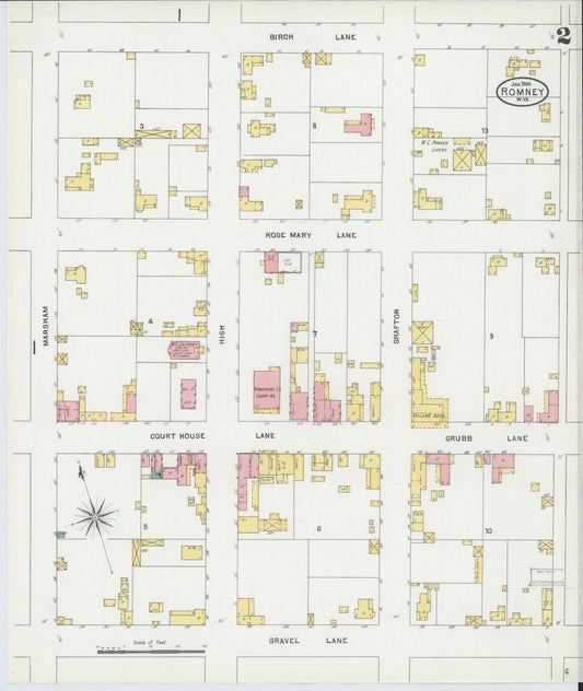 Sanborn Fire Insurance Map from Romney, Hampshire County, West Virginia (1904), Sheet #0002 - Historic Sanborn Fire Insurance Map Print, vintage old map wall art, antique decor, genealogy gift, West Virginia West Virginia map