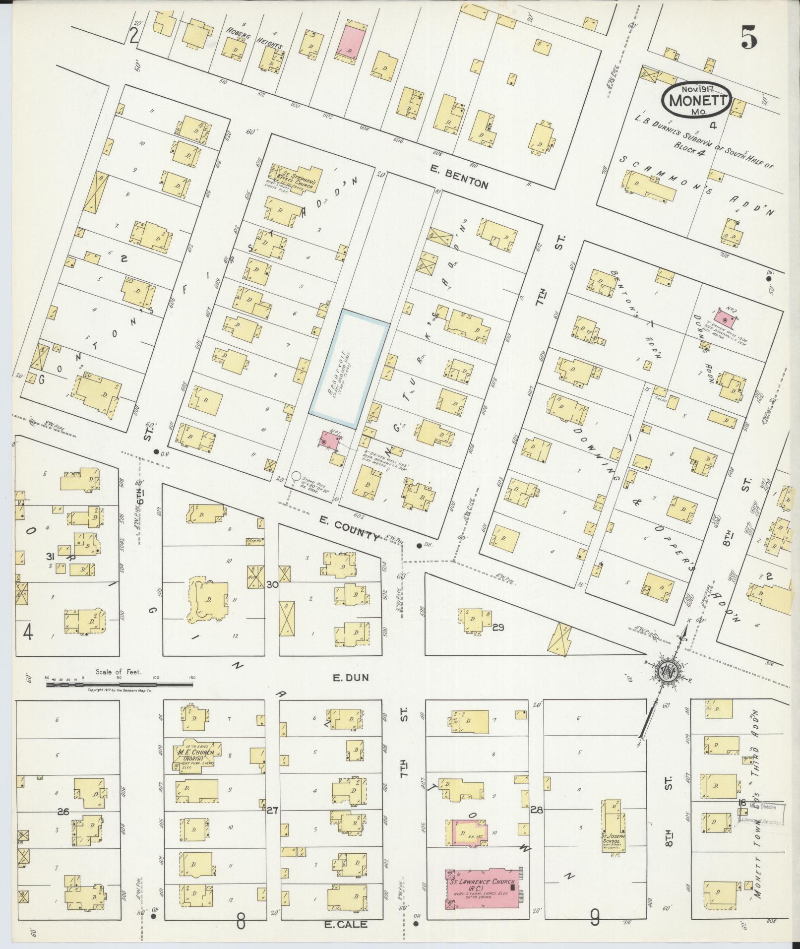 Sanborn Fire Insurance Map from Monett, Barry County, Missouri (1917), Sheet #0005 - Complete Map Set gallery image, historic Sanborn map, vintage wall art, Missouri Missouri