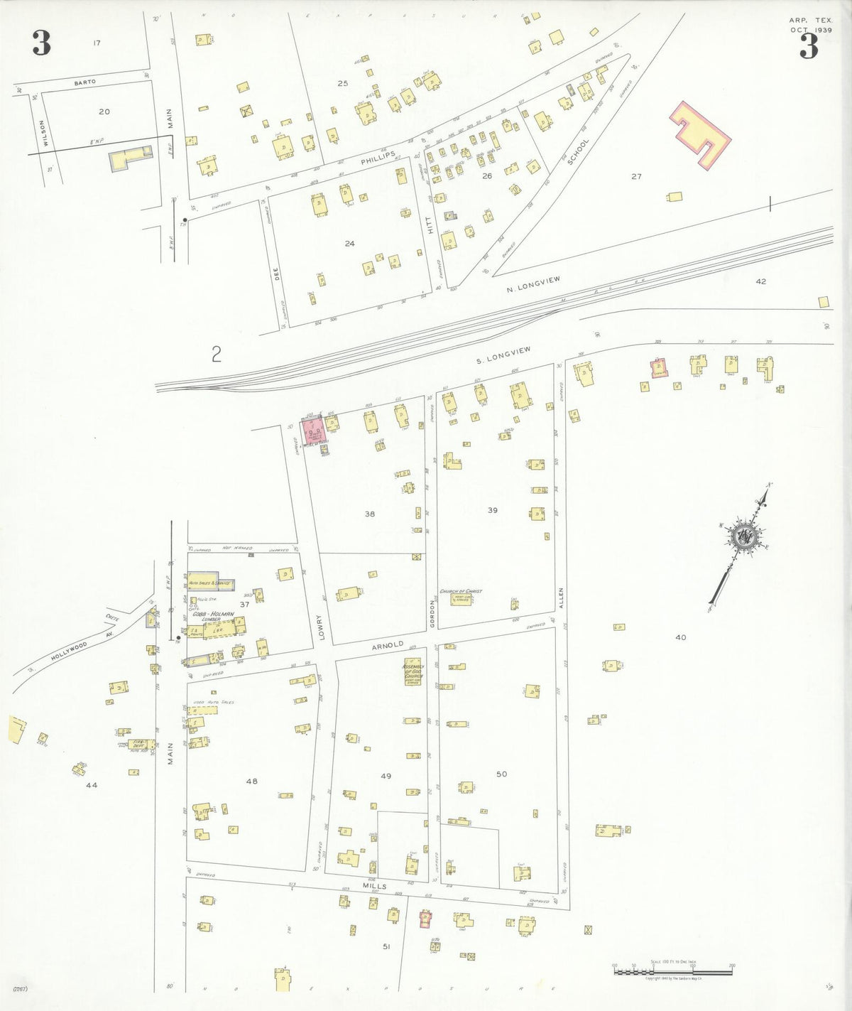 Sanborn Fire Insurance Map from Arp, Smith County, Texas (1939), Sheet #0003 - Complete Map Set gallery image, historic Sanborn map, vintage wall art, Texas Texas