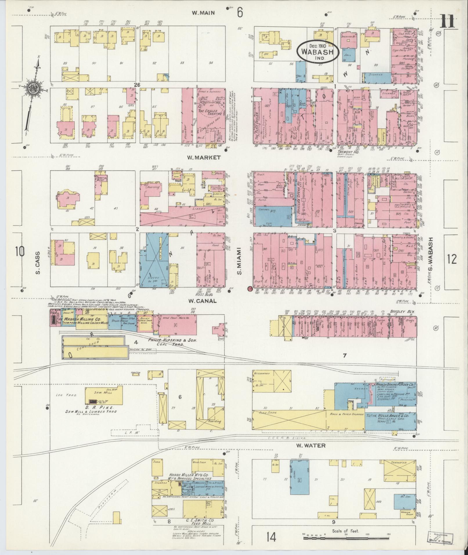 Sanborn Fire Insurance Map from Wabash, Wabash County, Indiana (1910), Sheet #0011 - Historic Sanborn Fire Insurance Map Print, vintage old map wall art, antique decor, genealogy gift, Indiana Indiana map