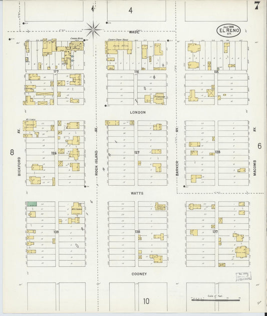 Sanborn Fire Insurance Map from El Reno, Canadian County, Oklahoma (1898), Sheet #0007 - Historic Sanborn Fire Insurance Map Print, vintage old map wall art, antique decor, genealogy gift, Oklahoma Oklahoma map