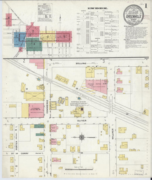 Sanborn Fire Insurance Map from Greenville, Butler County, Alabama (1909), Sheet #0001 - Complete Map Set gallery image, historic Sanborn map, vintage wall art, Alabama Alabama
