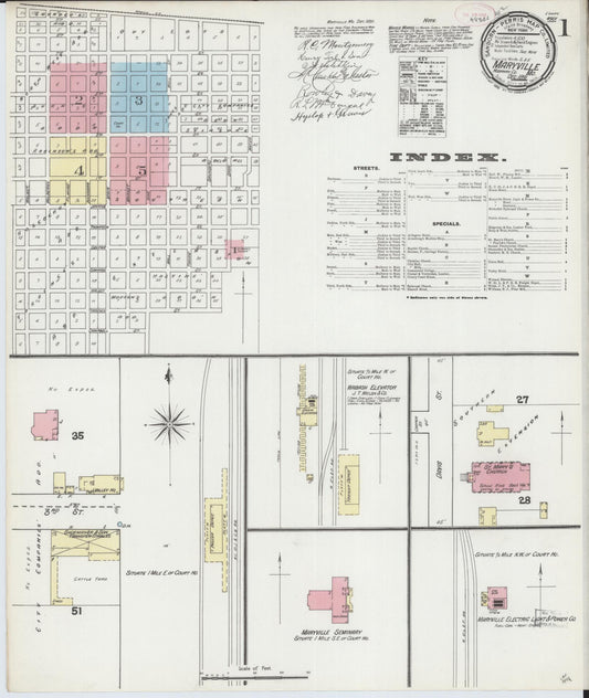 Sanborn Fire Insurance Map from Maryville, Nodaway County, Missouri (1891), Sheet #0001 - Historic Sanborn Fire Insurance Map Print, vintage old map wall art, antique decor, genealogy gift, Missouri Missouri map