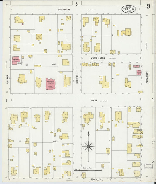Sanborn Fire Insurance Map from Tupelo, Lee County, Mississippi (1903), Sheet #0003 - Historic Sanborn Fire Insurance Map Print, vintage old map wall art, antique decor, genealogy gift, Mississippi Mississippi map