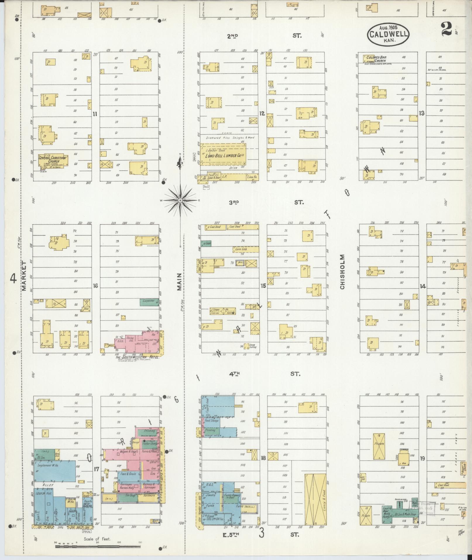 Sanborn Fire Insurance Map from Caldwell, Sumner County, Kansas (1905), Sheet #0002 - Complete Map Set gallery image, historic Sanborn map, vintage wall art, Kansas Kansas