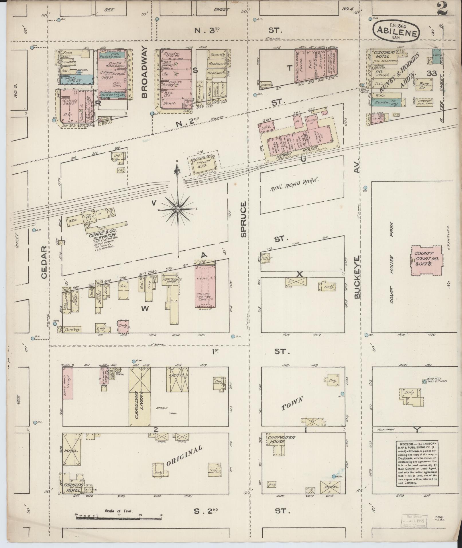 Sanborn Fire Insurance Map from Abilene, Dickinson County, Kansas (1884), Sheet #0002 - Historic Sanborn Fire Insurance Map Print, vintage old map wall art, antique decor, genealogy gift, Kansas Kansas map