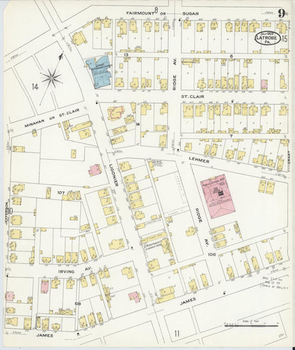 Sanborn Fire Insurance Map from Latrobe, Westmoreland County, Pennsylvania (1909), Sheet #0009 - Complete Map Set gallery image, historic Sanborn map, vintage wall art, Pennsylvania Pennsylvania