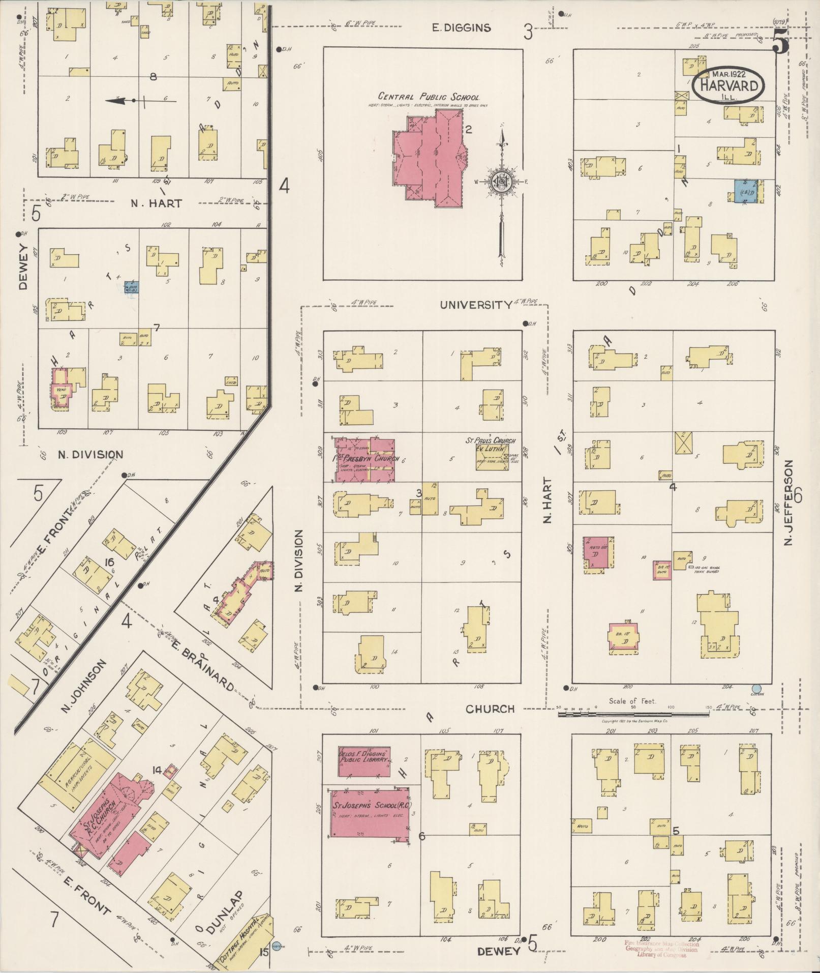 Sanborn Fire Insurance Map from Harvard, McHenry County, Illinois (1922), Sheet #0005 - Complete Map Set gallery image, historic Sanborn map, vintage wall art, Illinois Illinois