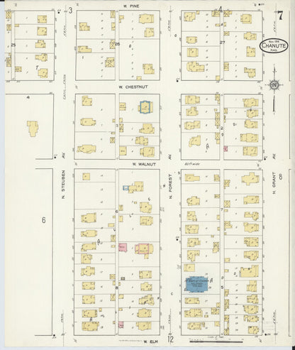 Sanborn Fire Insurance Map from Chanute, Neosho County, Kansas (1916), Sheet #0007 - Complete Map Set gallery image, historic Sanborn map, vintage wall art, Kansas Kansas