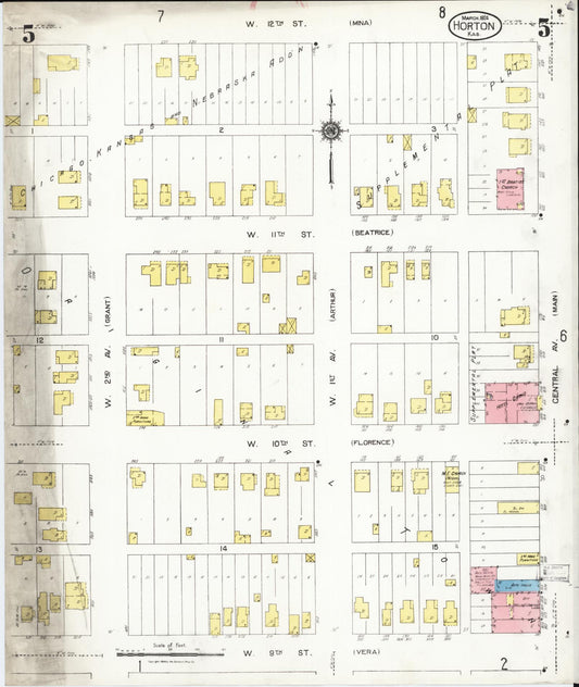Sanborn Fire Insurance Map from Horton, Brown County, Kansas (1924), Sheet #0005 - Historic Sanborn Fire Insurance Map Print, vintage old map wall art, antique decor, genealogy gift, Kansas Kansas map