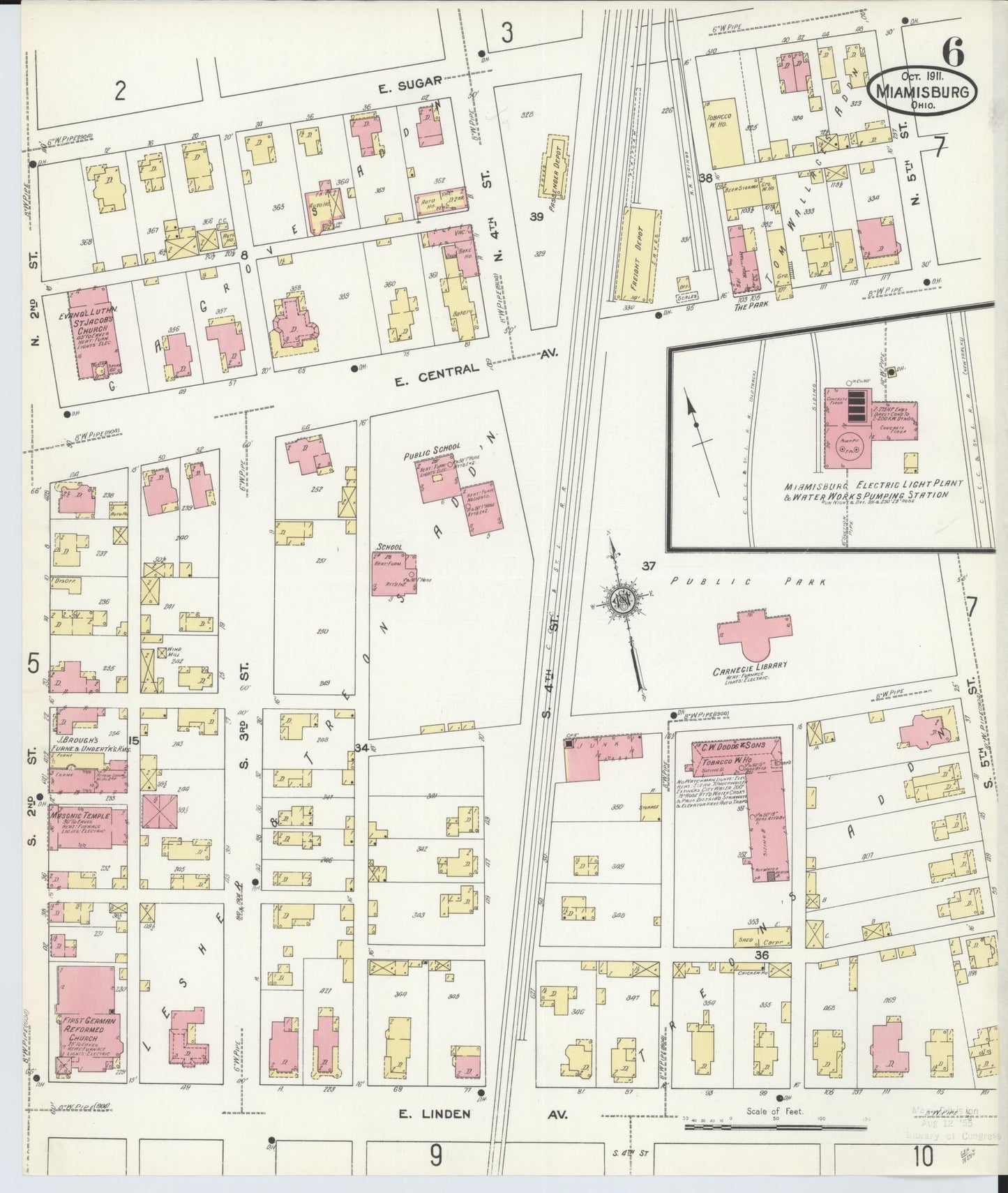 Sanborn Fire Insurance Map from Miamisburg, Montgomery County, Ohio (1911), Sheet #0006 - Historic Sanborn Fire Insurance Map Print, vintage old map wall art, antique decor, genealogy gift, Ohio Ohio map