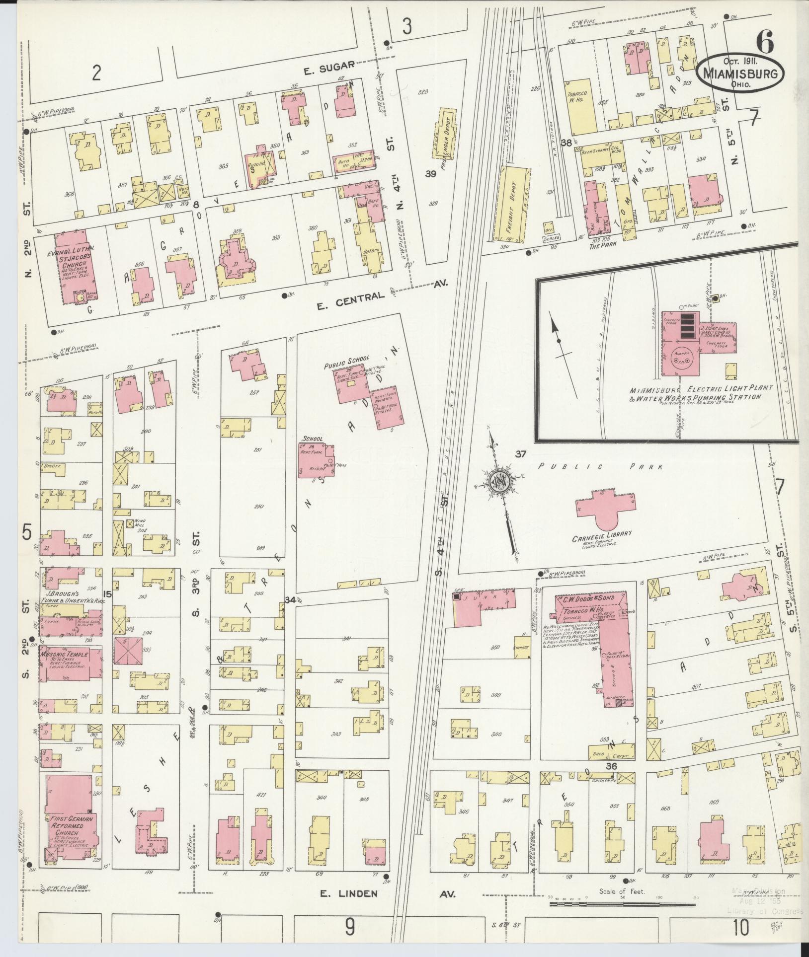 Sanborn Fire Insurance Map from Miamisburg, Montgomery County, Ohio (1911), Sheet #0006 - Historic Sanborn Fire Insurance Map Print, vintage old map wall art, antique decor, genealogy gift, Ohio Ohio map