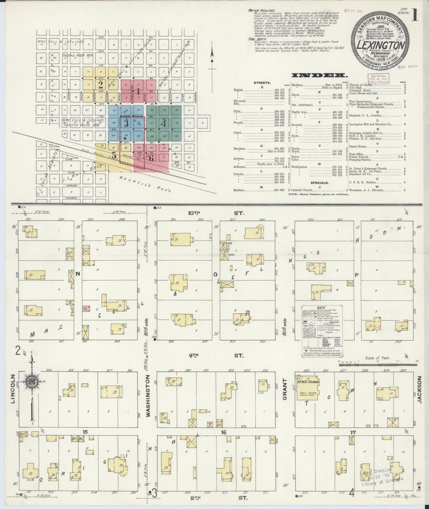Sanborn Fire Insurance Map from Lexington, Dawson County, Nebraska (1909), Sheet #0001 - Historic Sanborn Fire Insurance Map Print, vintage old map wall art, antique decor, genealogy gift, Nebraska Nebraska map