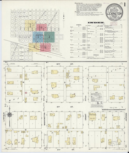 Sanborn Fire Insurance Map from Lexington, Dawson County, Nebraska (1909), Sheet #0001 - Historic Sanborn Fire Insurance Map Print, vintage old map wall art, antique decor, genealogy gift, Nebraska Nebraska map