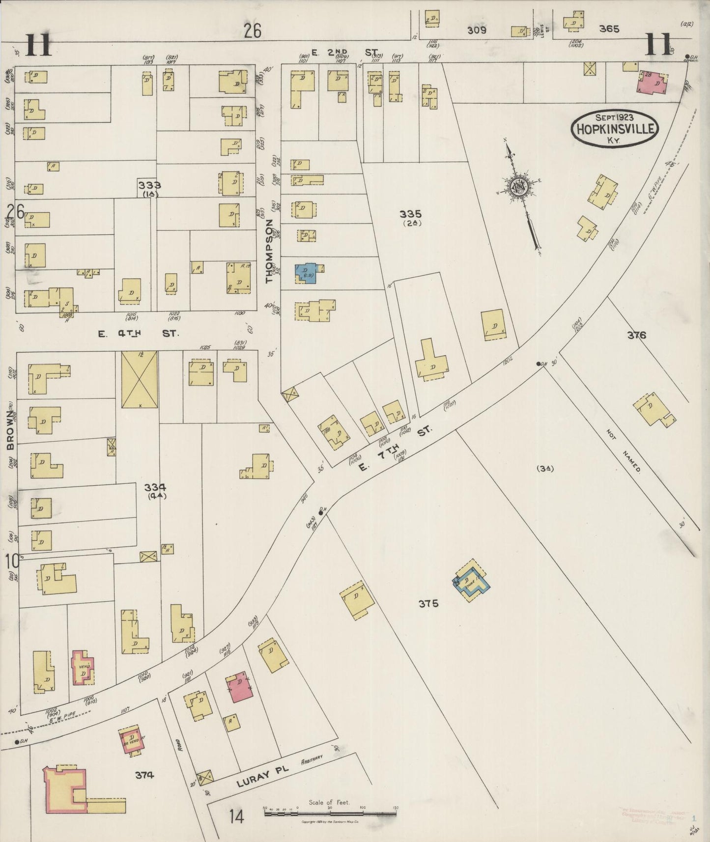 Sanborn Fire Insurance Map from Hopkinsville, Christian County, Kentucky (1923), Sheet #0011 - Complete Map Set gallery image, historic Sanborn map, vintage wall art, Kentucky Kentucky