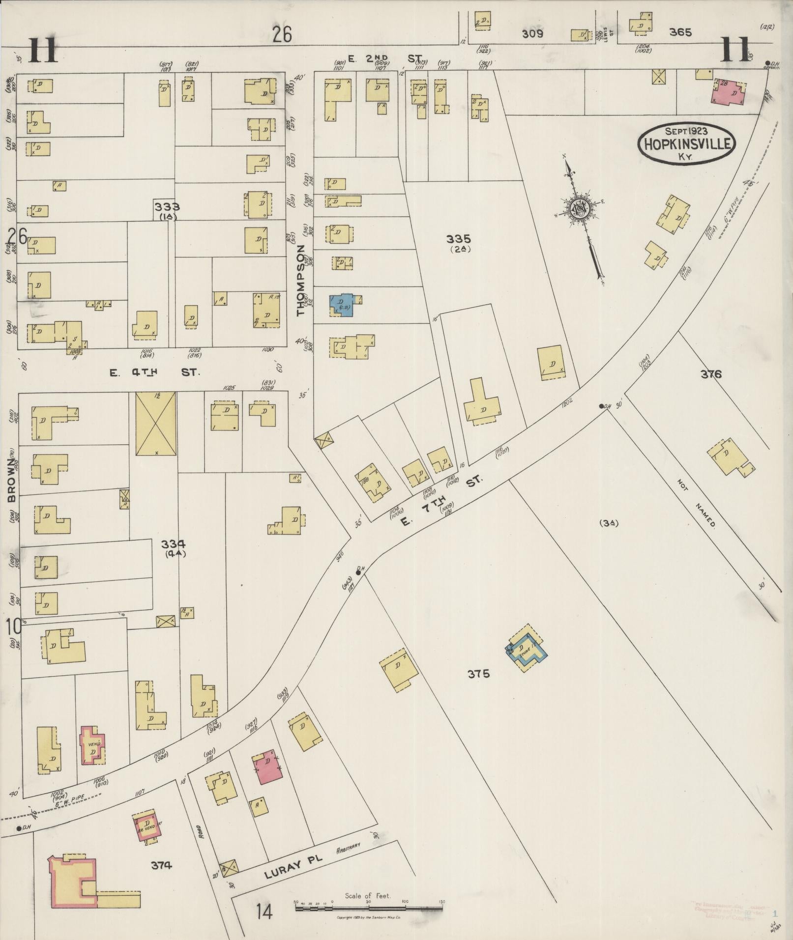 Sanborn Fire Insurance Map from Hopkinsville, Christian County, Kentucky (1923), Sheet #0011 - Complete Map Set gallery image, historic Sanborn map, vintage wall art, Kentucky Kentucky