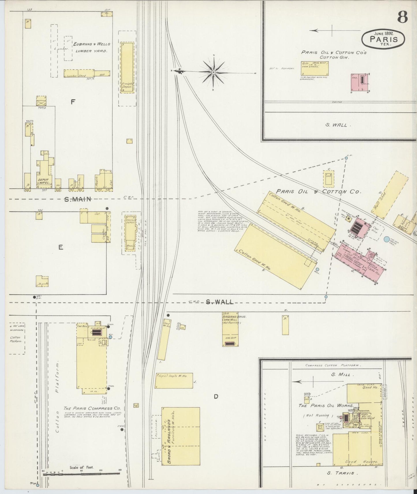 Sanborn Fire Insurance Map from Paris, Lamar County, Texas (1892), Sheet #0008 - Complete Map Set gallery image, historic Sanborn map, vintage wall art, Texas Texas
