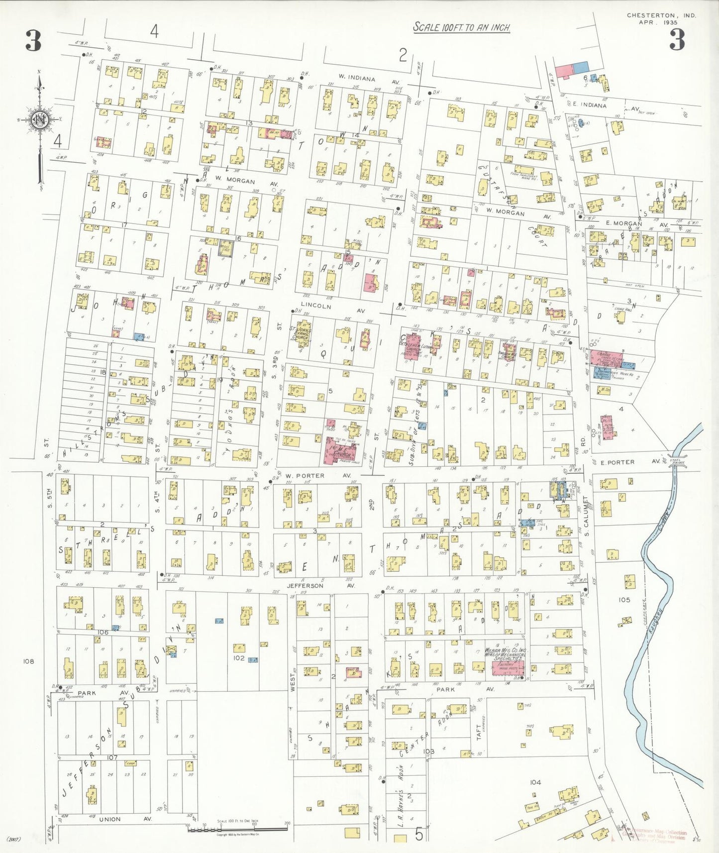 Sanborn Fire Insurance Map from Chesterton, Porter County, Indiana (1935), Sheet #0003 - Complete Map Set gallery image, historic Sanborn map, vintage wall art, Indiana Indiana