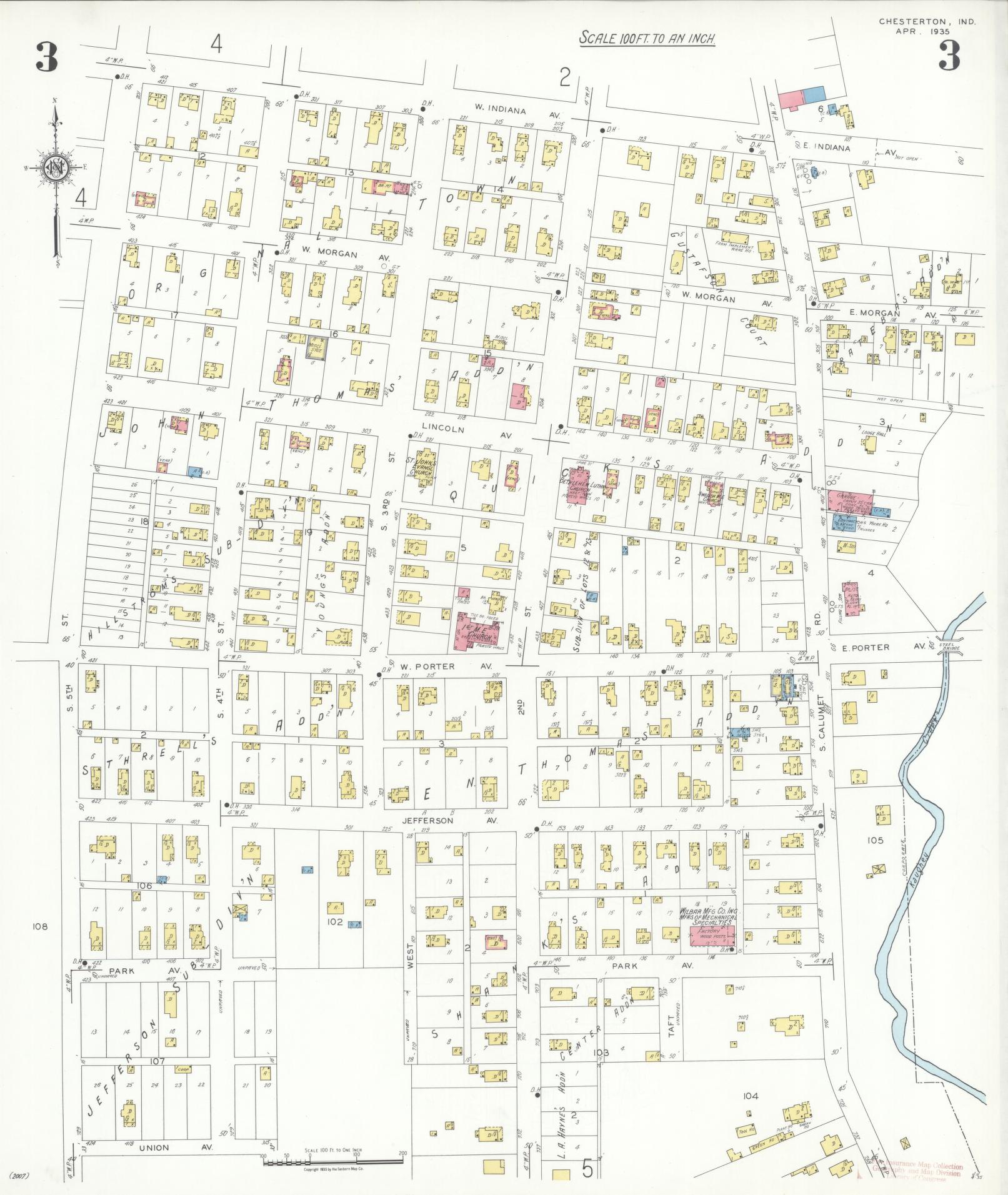 Sanborn Fire Insurance Map from Chesterton, Porter County, Indiana (1935), Sheet #0003 - Complete Map Set gallery image, historic Sanborn map, vintage wall art, Indiana Indiana