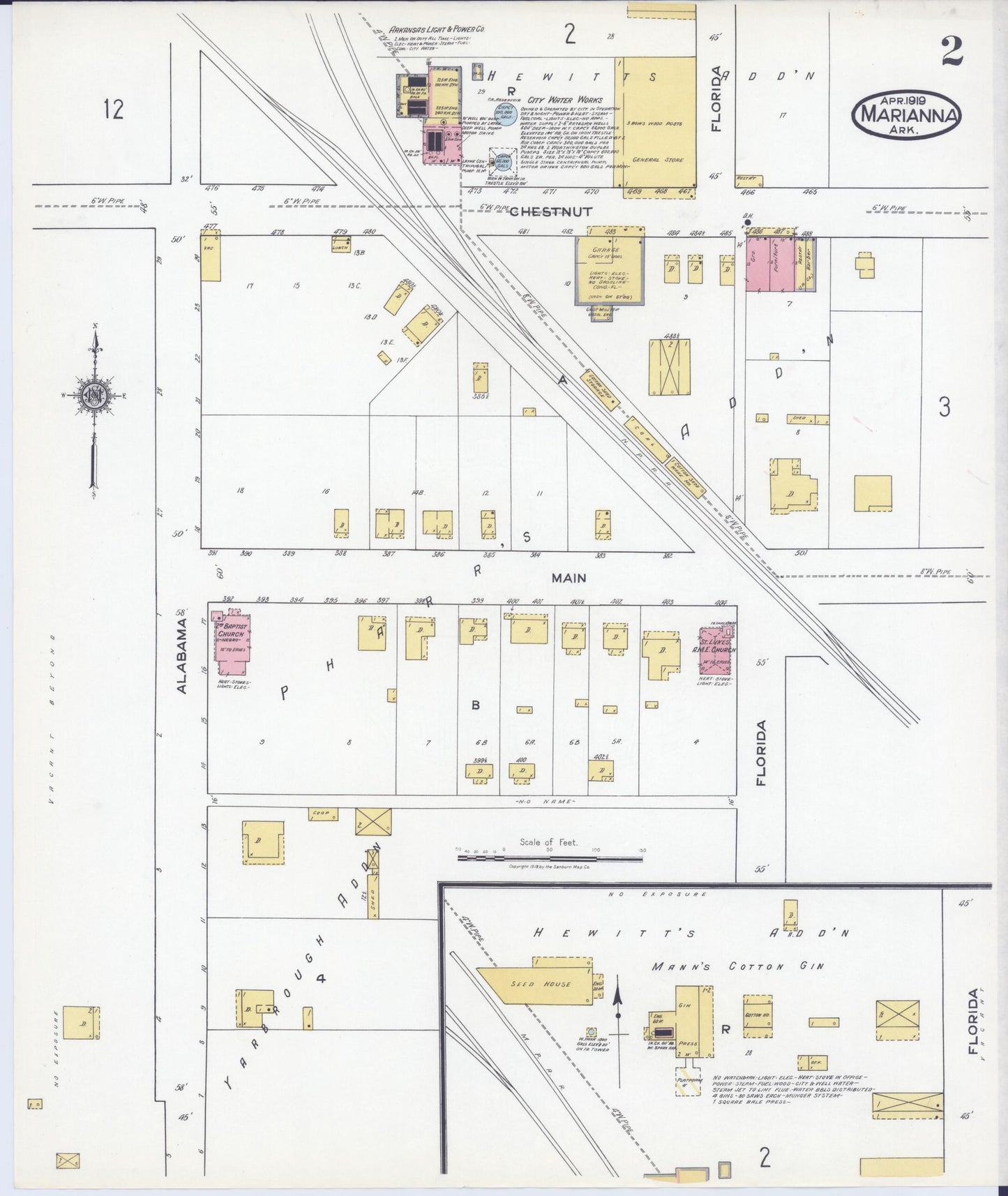 Sanborn Fire Insurance Map from Marianna, Lee County, Arkansas (1919), Sheet #0002 - Complete Map Set gallery image, historic Sanborn map, vintage wall art, Arkansas Arkansas