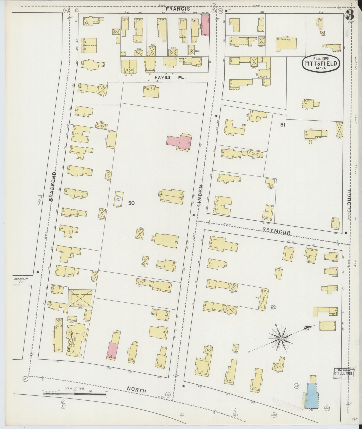 Sanborn Fire Insurance Map from Pittsfield, Berkshire County, Massachusetts (1895), Sheet #0003 - Complete Map Set gallery image, historic Sanborn map, vintage wall art, Massachusetts Massachusetts
