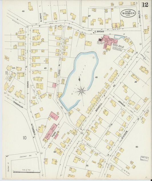 Sanborn Fire Insurance Map from Norwich, New London County, Connecticut (1897), Sheet #0012 - Historic Sanborn Fire Insurance Map Print, vintage old map wall art, antique decor, genealogy gift, Connecticut Connecticut map
