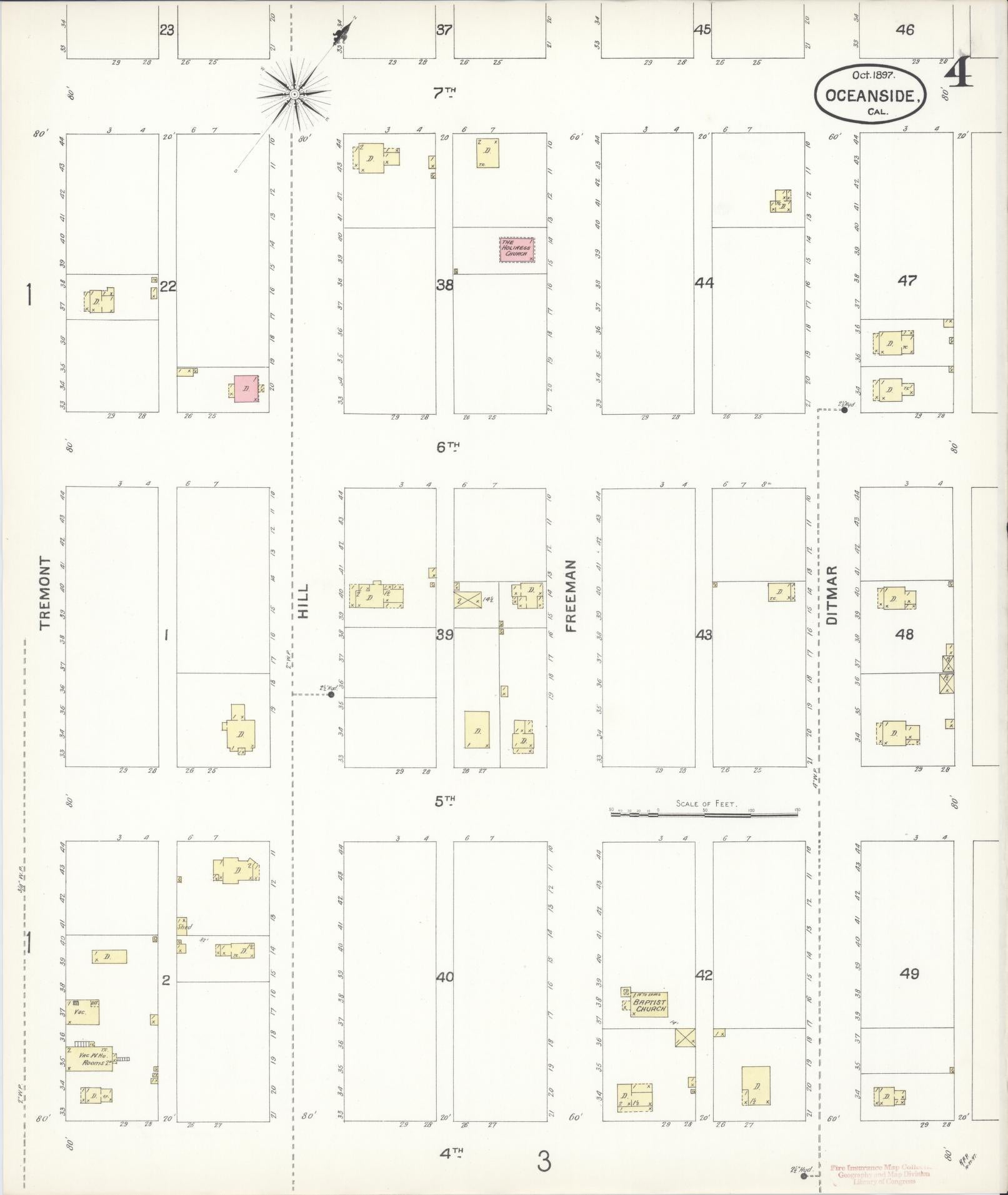 Sanborn Fire Insurance Map from Oceanside, San Diego County, California (1897), Sheet #0004 - Complete Map Set gallery image, historic Sanborn map, vintage wall art, California California
