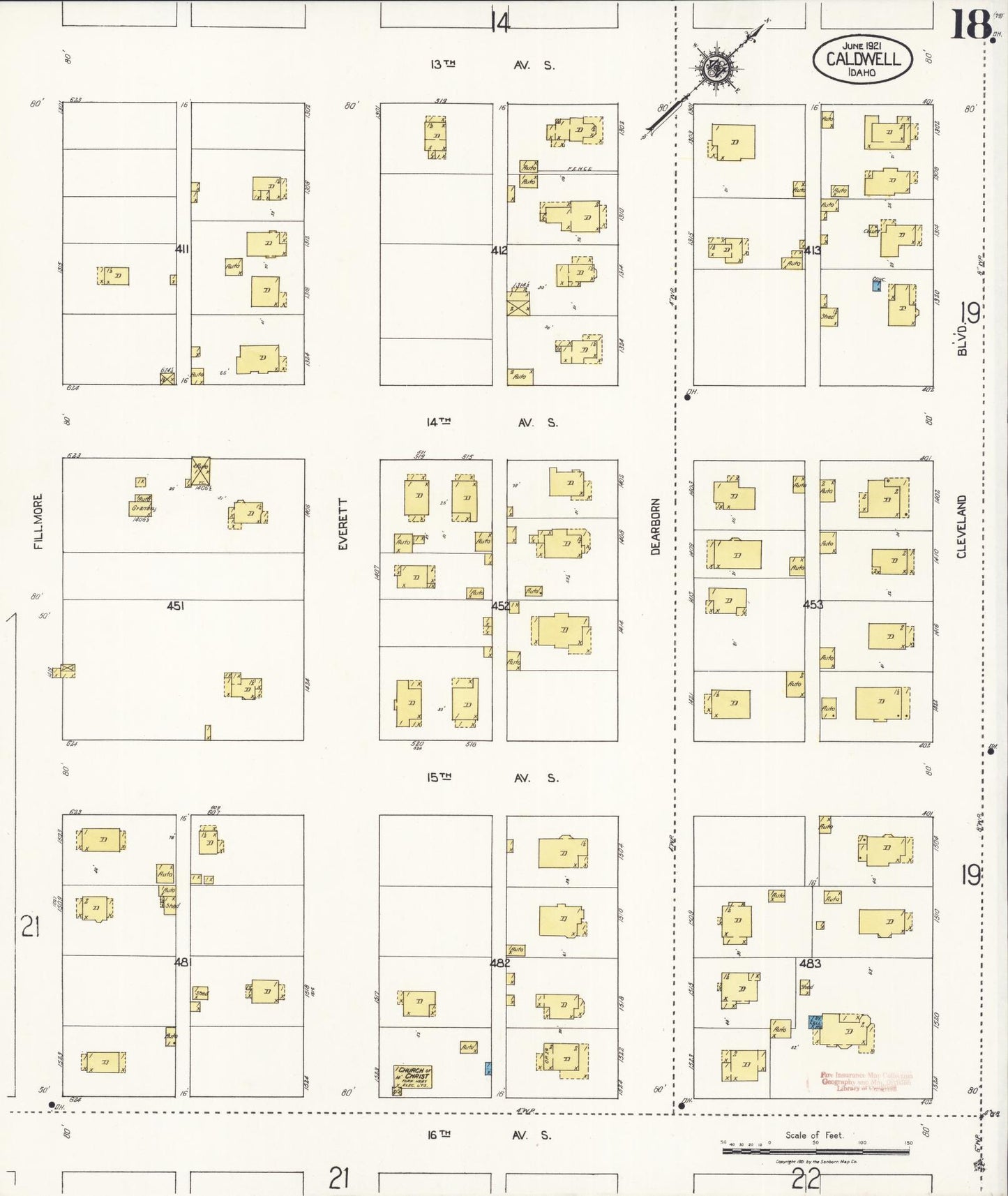Sanborn Fire Insurance Map from Caldwell, Canyon County, Idaho (1921), Sheet #0018 - Complete Map Set gallery image, historic Sanborn map, vintage wall art, Idaho Idaho