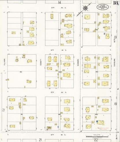 Sanborn Fire Insurance Map from Caldwell, Canyon County, Idaho (1921), Sheet #0018 - Complete Map Set gallery image, historic Sanborn map, vintage wall art, Idaho Idaho