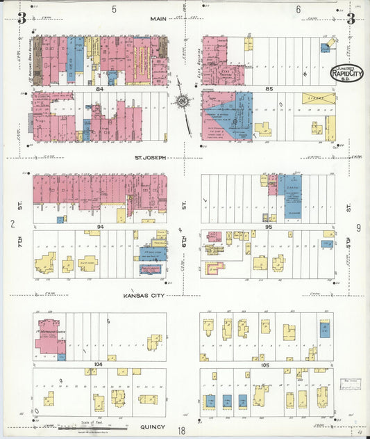 Sanborn Fire Insurance Map from Rapid City, Pennington County, South Dakota (1923), Sheet #0003 - Historic Sanborn Fire Insurance Map Print, vintage old map wall art, antique decor, genealogy gift, South Dakota South Dakota map