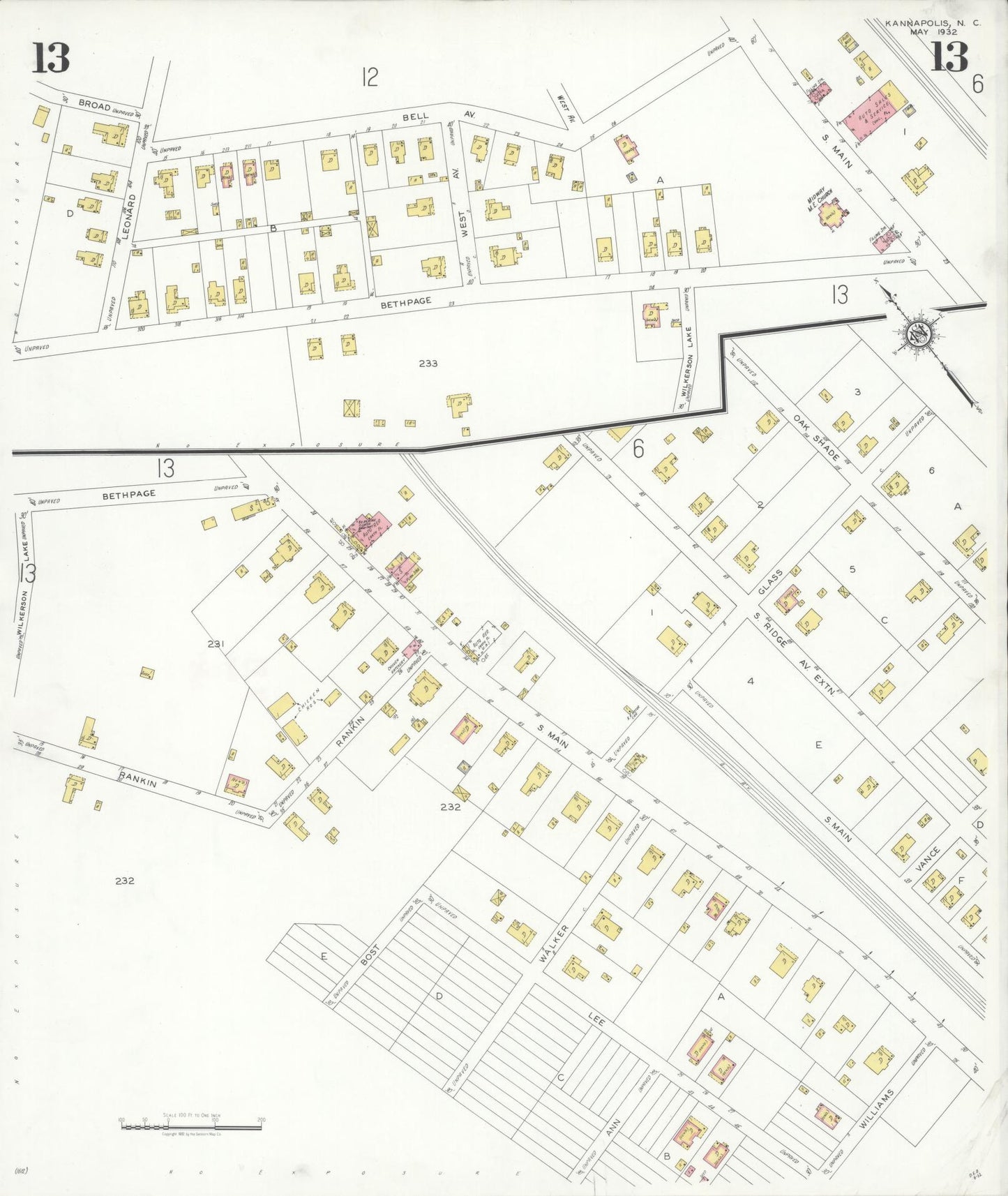 Sanborn Fire Insurance Map from Kannapolis, Rowan And Cabarrus Counties, North Carolina (1932), Sheet #0013 - Historic Sanborn Fire Insurance Map Print, vintage old map wall art, antique decor, genealogy gift, North Carolina North Carolina map